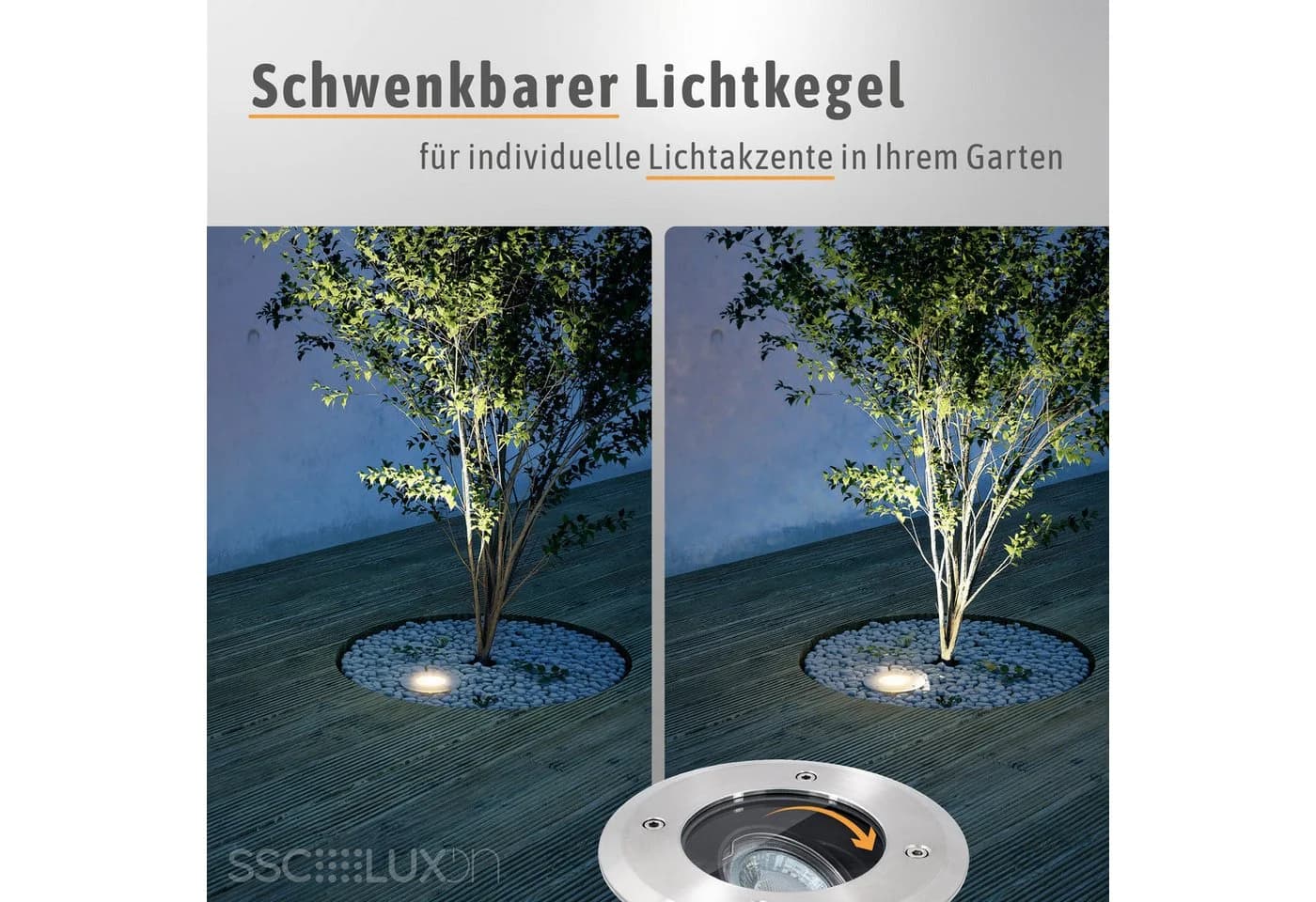 SSC-LUXon LED Gartenstrahler Bodeneinbaustrahler JUAVI rund & schwenkbar in Edelstahl gebürstet - Bild 3
