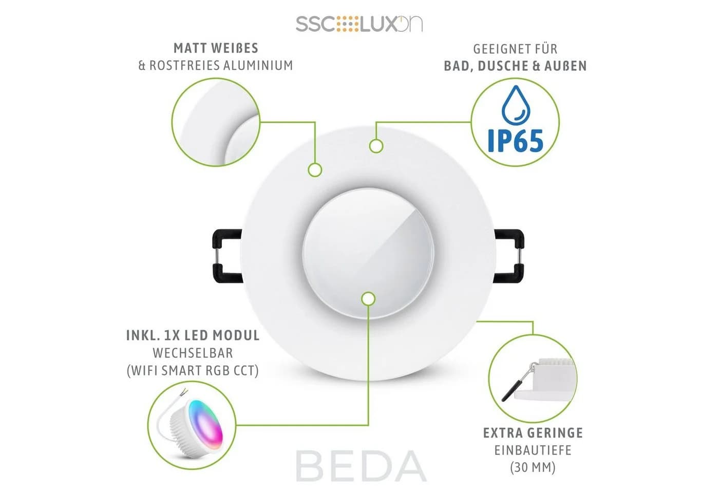 SSC-LUXon BEDA LED Einbaustrahler IP65 RGB WLAN Weiß - Bild 4