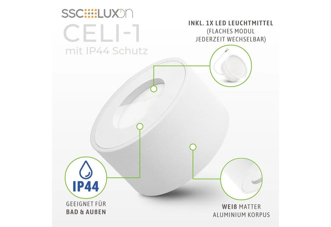 SSC-LUXon LED Aufbaustrahler CELI-1 IP44 Weiß 4W Neutralweiß - Bild 3