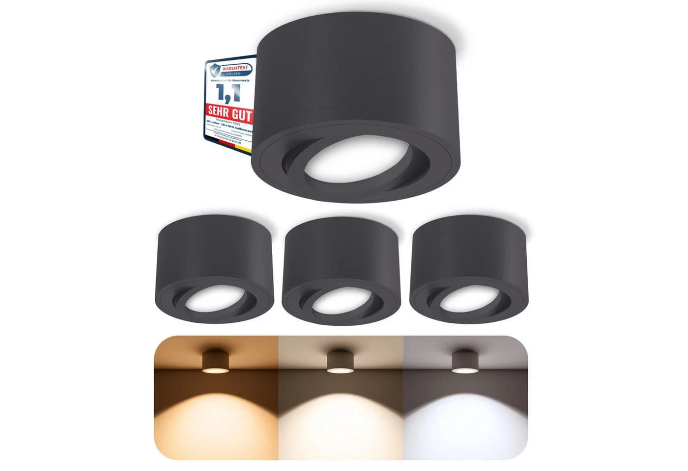 SSC-LUXon LED Aufbaustrahler CELI-1N Anthrazit 6W dimmbar 3CCT - Bild 2