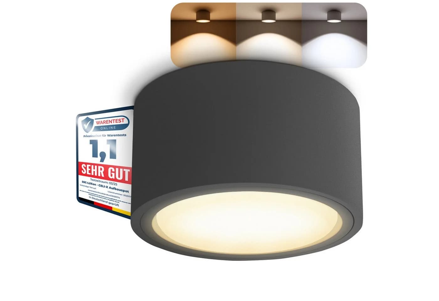 SSC-LUXon CELI-X LED Aufbaustrahler GX53 dimmbar 3 Lichtmodi anthrazit
