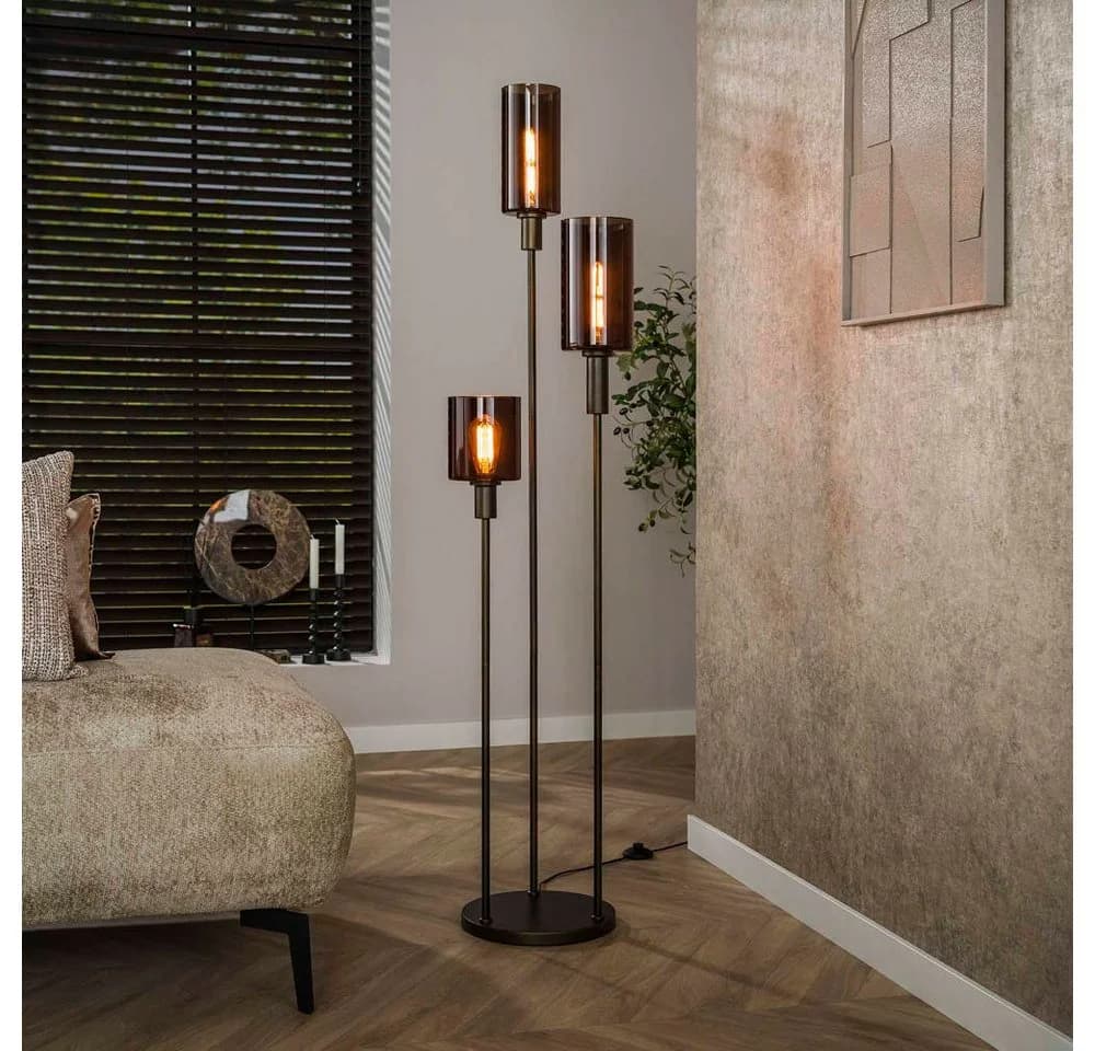 famlights Stehleuchte Geli Braun E27 3-flammig Glas Metall - Bild 2