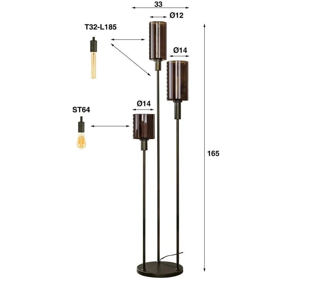 famlights Stehleuchte Geli Braun E27 3-flammig Glas Metall - Bild 5