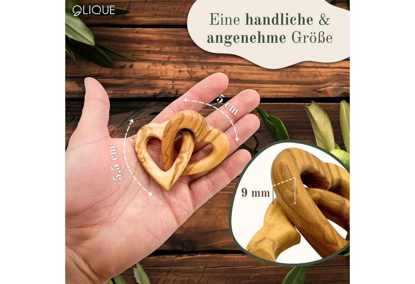 OLIQUE Dekofigur Verbundenes Herz aus Olivenholz – Symbol der Liebe und Verbundenheit - Bild 3