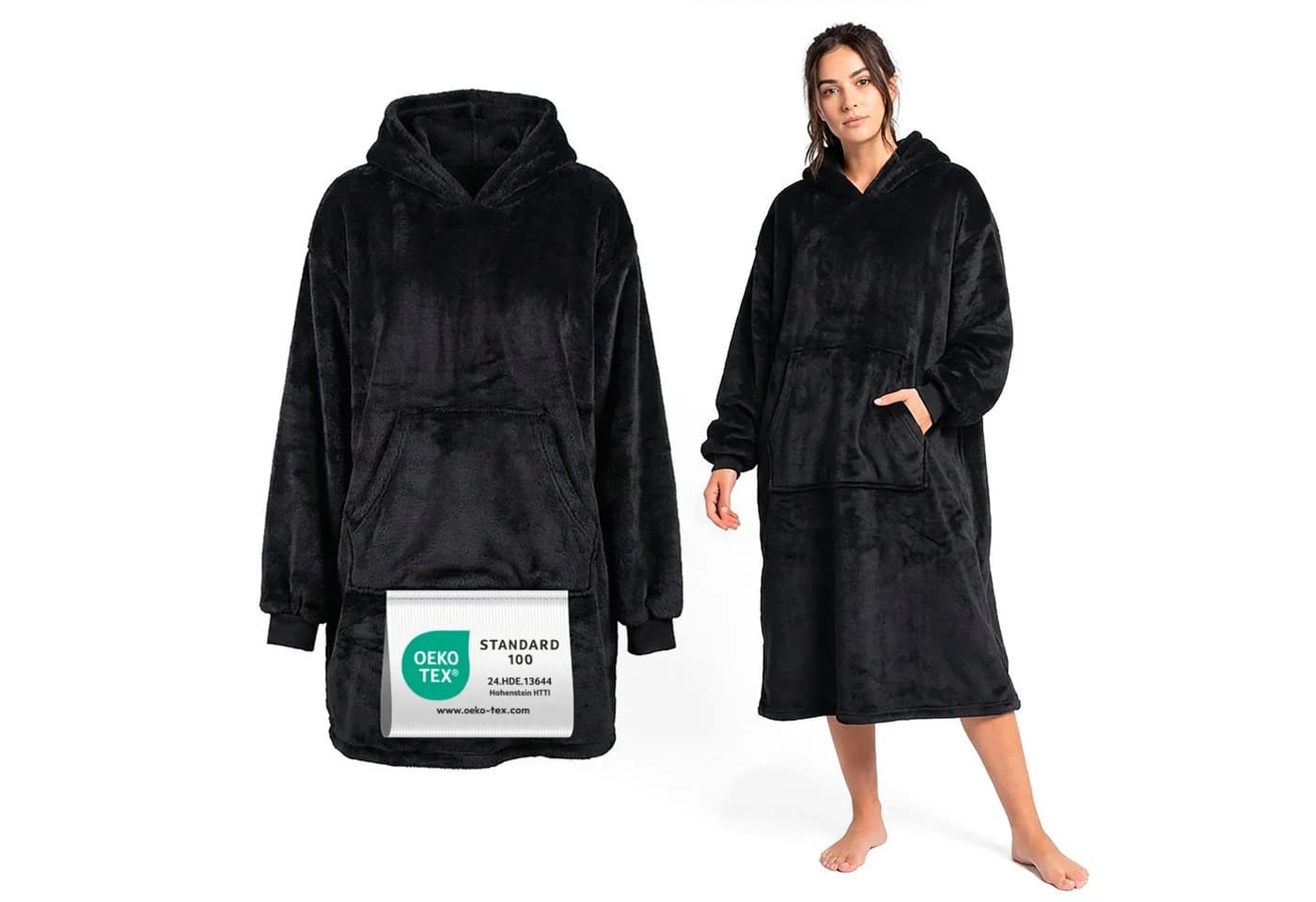 my STITCHERY Wohndecke Hoodie Schwarz Personalisiert Sherpa mit Ärmeln - Bild 2