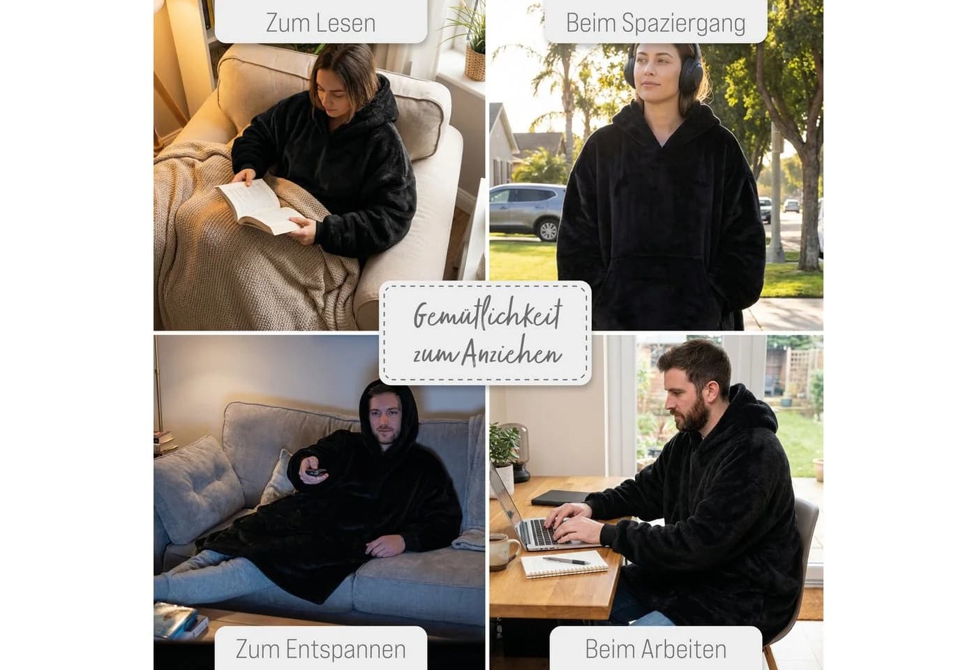 my STITCHERY Wohndecke Hoodie Schwarz Personalisiert Sherpa mit Ärmeln - Bild 5
