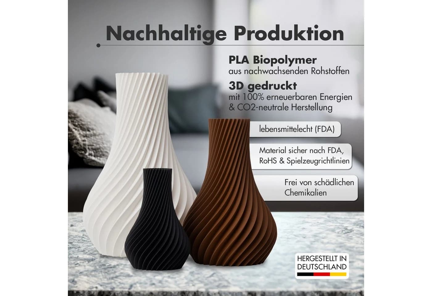 natumo Tischvase Pirum Schwarz 12 cm Spiralförmig - Bild 5
