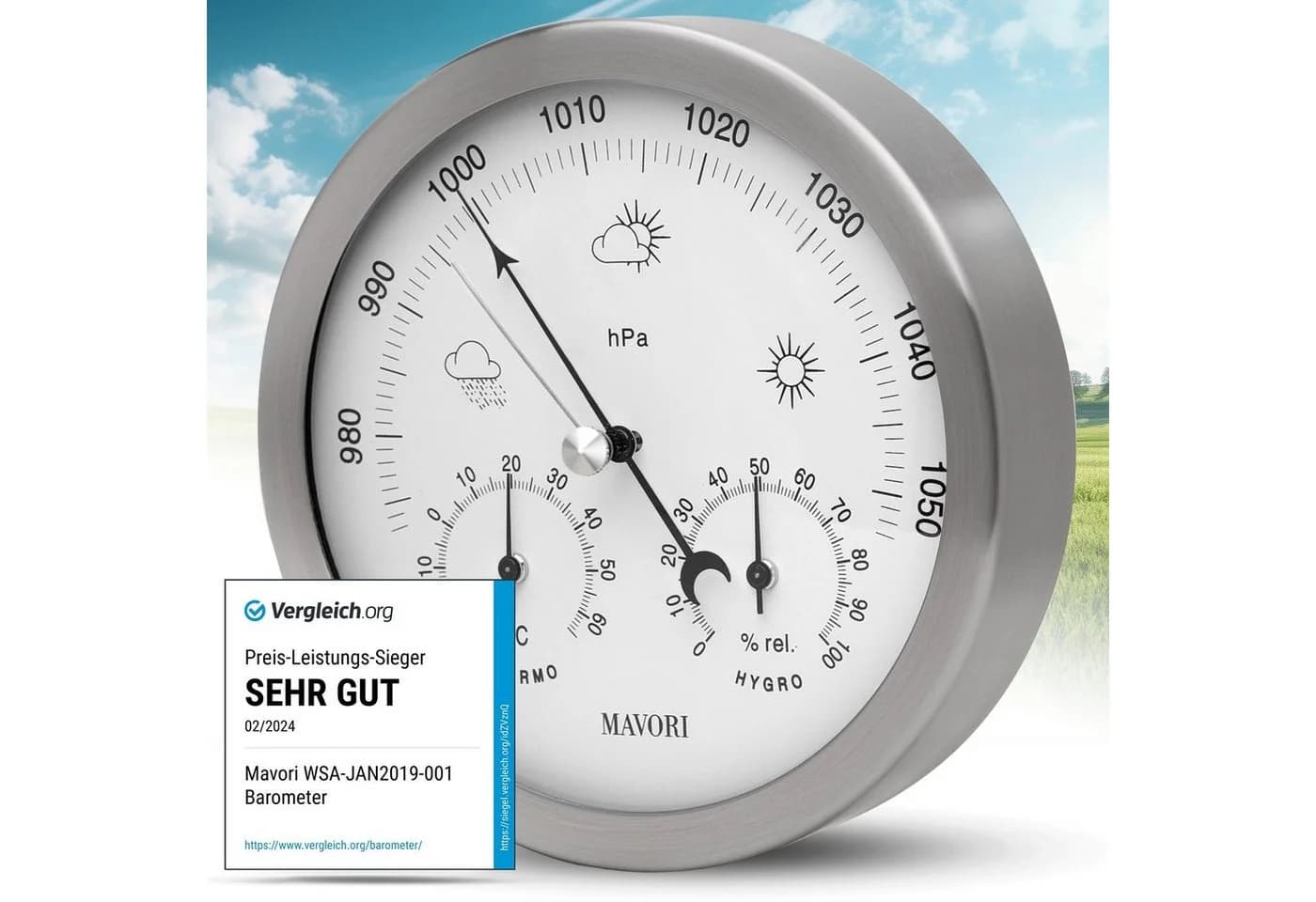 MAVORI analoge Wetterstation - 3in1 Barometer, Hygrometer & Thermometer - Bild 2