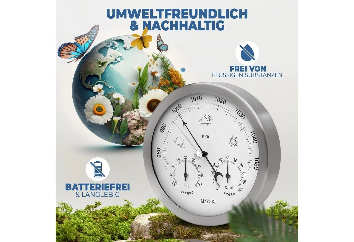 MAVORI analoge Wetterstation - 3in1 Barometer, Hygrometer & Thermometer - Bild 5