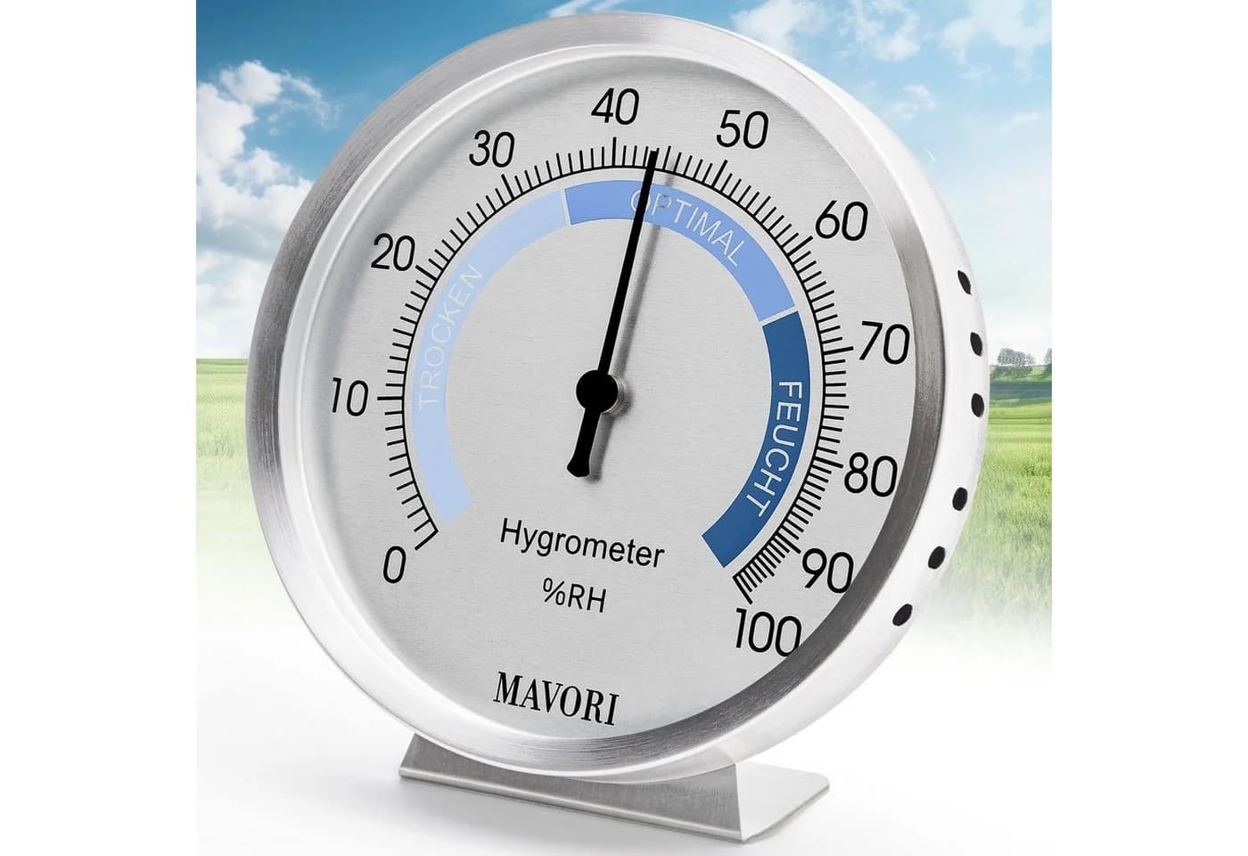 MAVORI Hygrometer Analog Edelstahl Präzise Stilvoll Batteriefreier Betrieb Bi-Metall - Bild 2