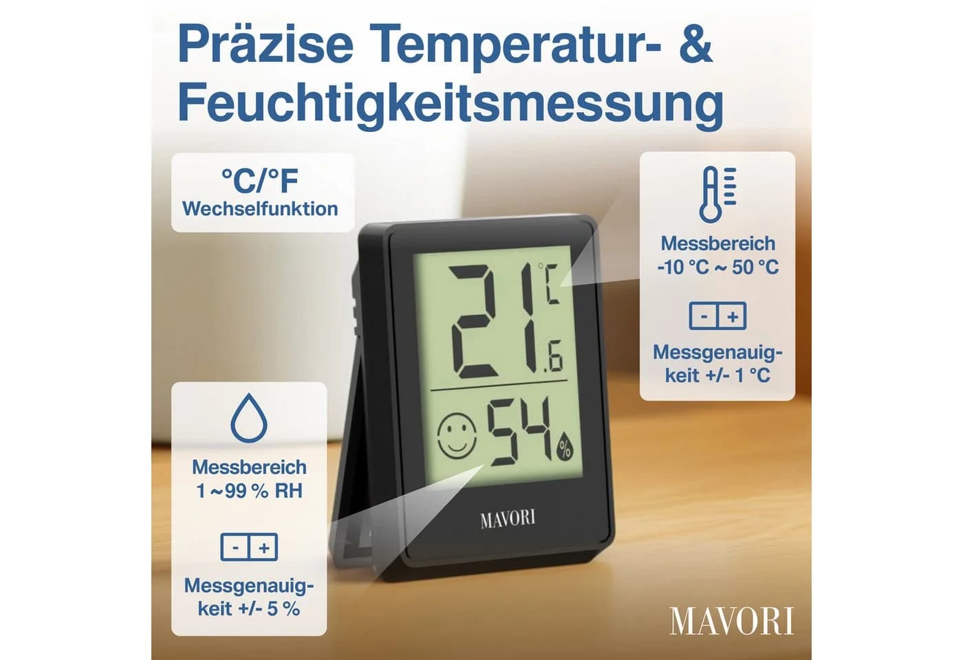 MAVORI Hygrometer und Thermometer digital Schwarz