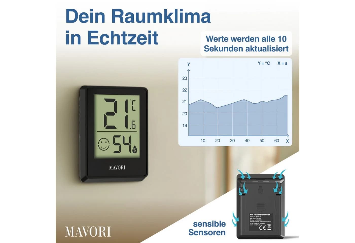 MAVORI Hygrometer und Thermometer digital Schwarz - Bild 4