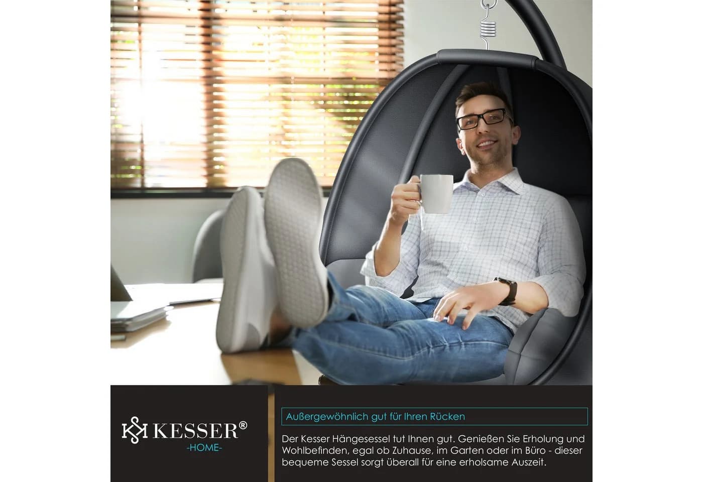KESSER Luxe Hängesessel mit Gestell Anthrazit Indoor Outdoor - Bild 5