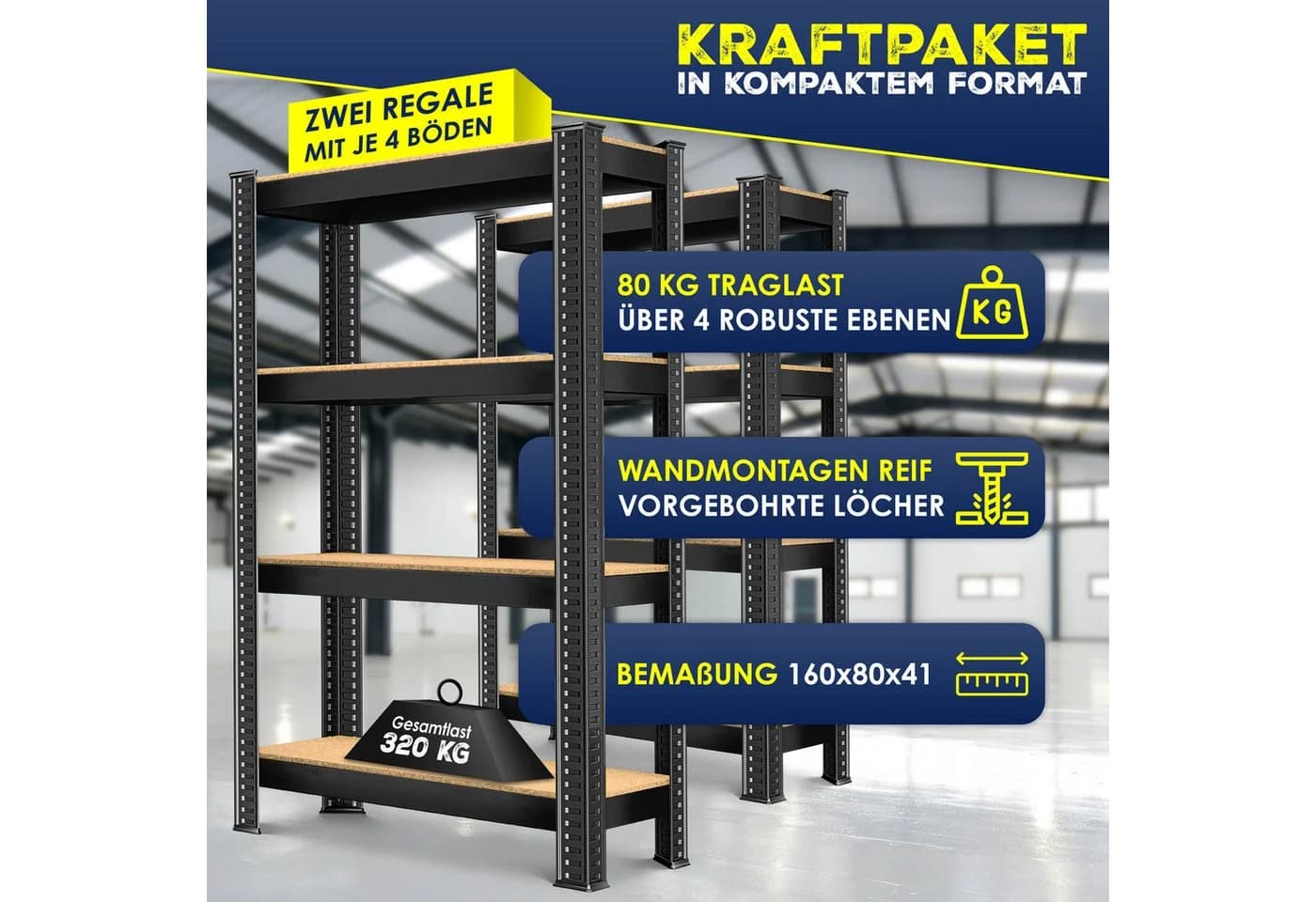 MASKO 2er-Set Lagerregal Schwerlastregal Schwarz Metall - Bild 2