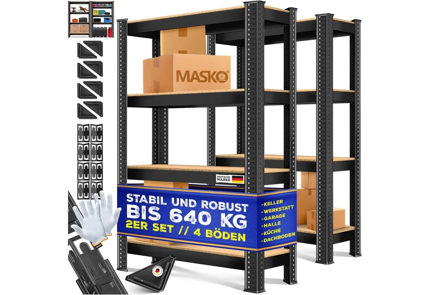 MASKO 2er-Set Lagerregal Schwerlastregal Schwarz Metall - Bild 3