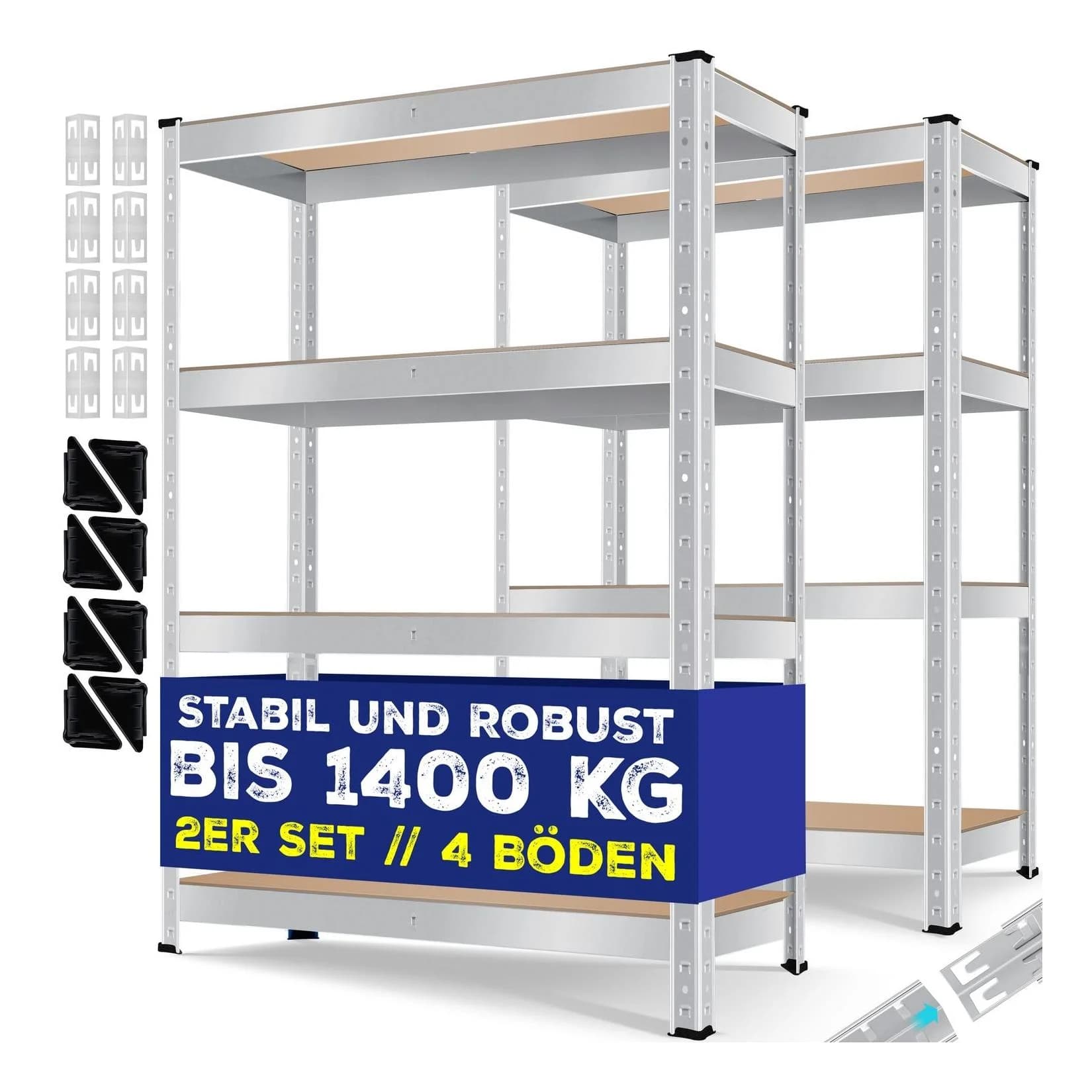 MASKO Schwerlastregal 2er-Set mit verstellbaren MDF-Ablagen