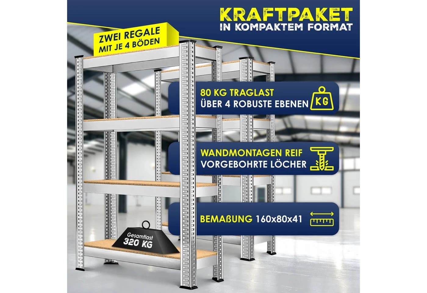 MASKO Schwerlastregal 2er-Set mit verstellbaren MDF-Ablagen - Bild 2