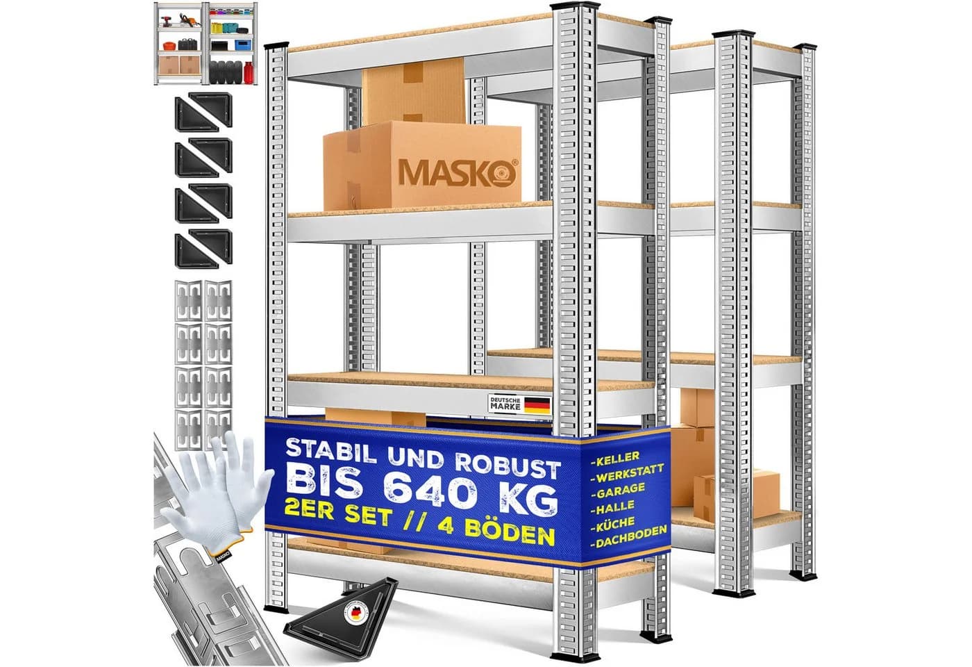MASKO Schwerlastregal 2er-Set mit verstellbaren MDF-Ablagen - Bild 3