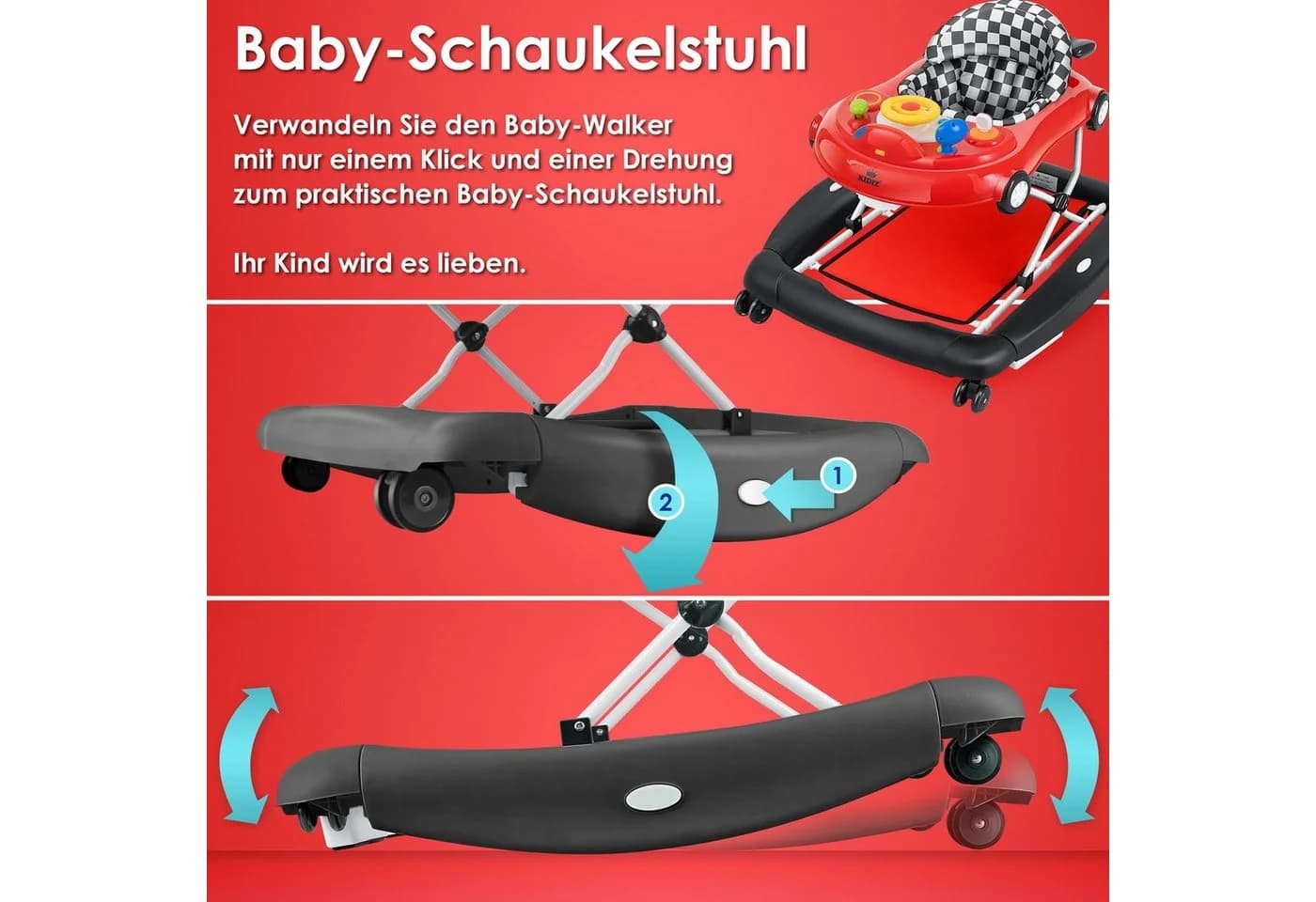 KIDIZ 4in1 Lauflernhilfe Babywalker Spiel- und Lauflernwagen Gehfrei - Bild 3