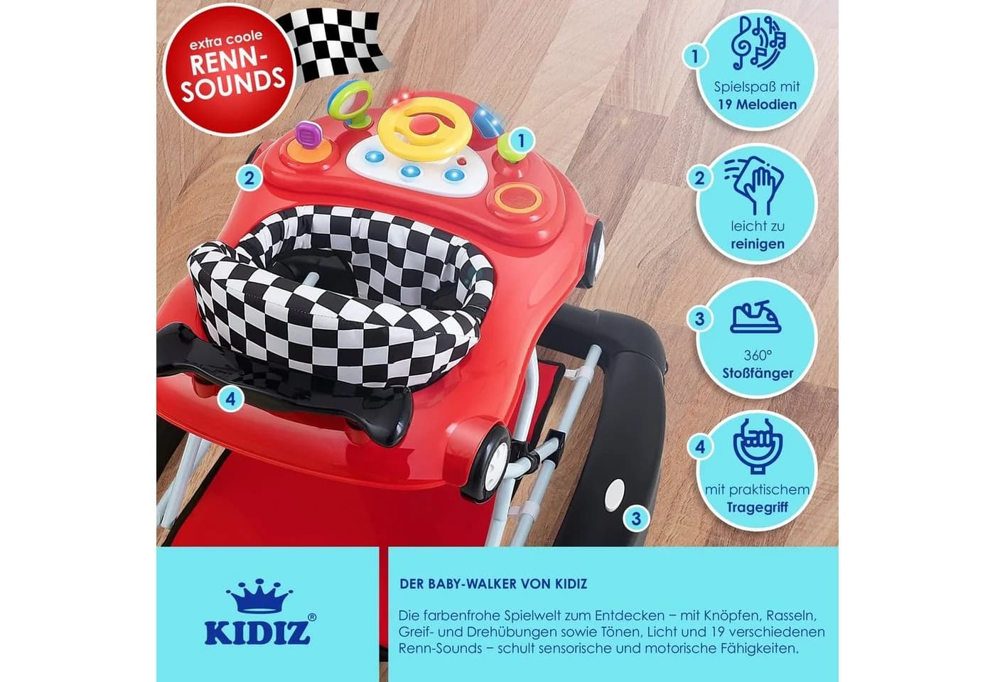 KIDIZ 4in1 Lauflernhilfe Babywalker Spiel- und Lauflernwagen Gehfrei - Bild 5