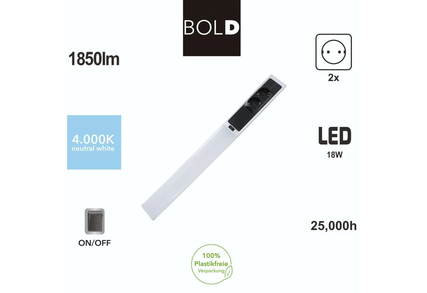 Die Bold GmbH Unterschrankleuchte Dante LED Neutralweiß mit Steckdose - Bild 3
