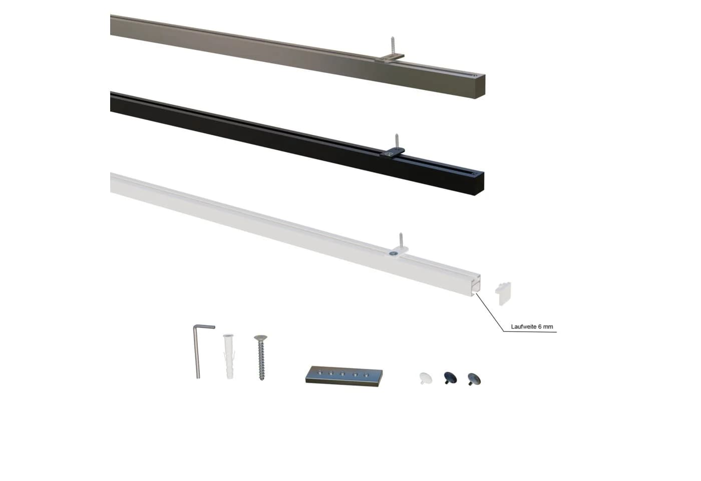 Gardineum Innenlaufschiene eckig 20x20mm Aluminium Weiß mit Deckenträger - Bild 5