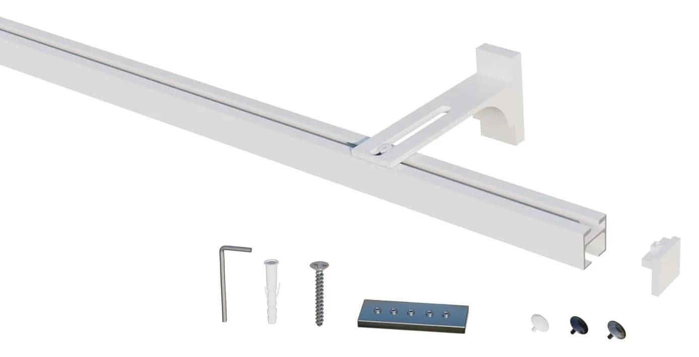 Gardineum Eckige Innenlaufstange Aluminium 20x20mm Weiß mit Wandhalterung