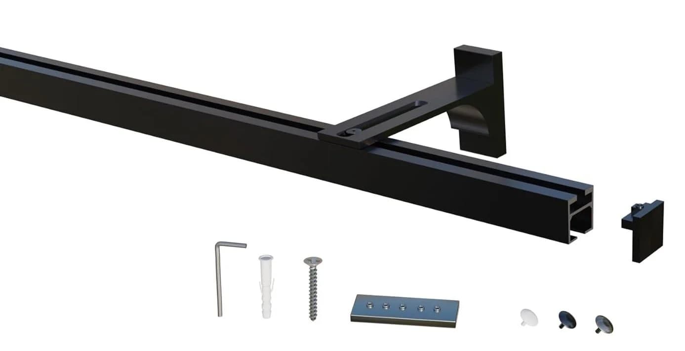 Gardineum Innenlaufschiene 20x20mm Aluminium Wandhalterung Schwarz