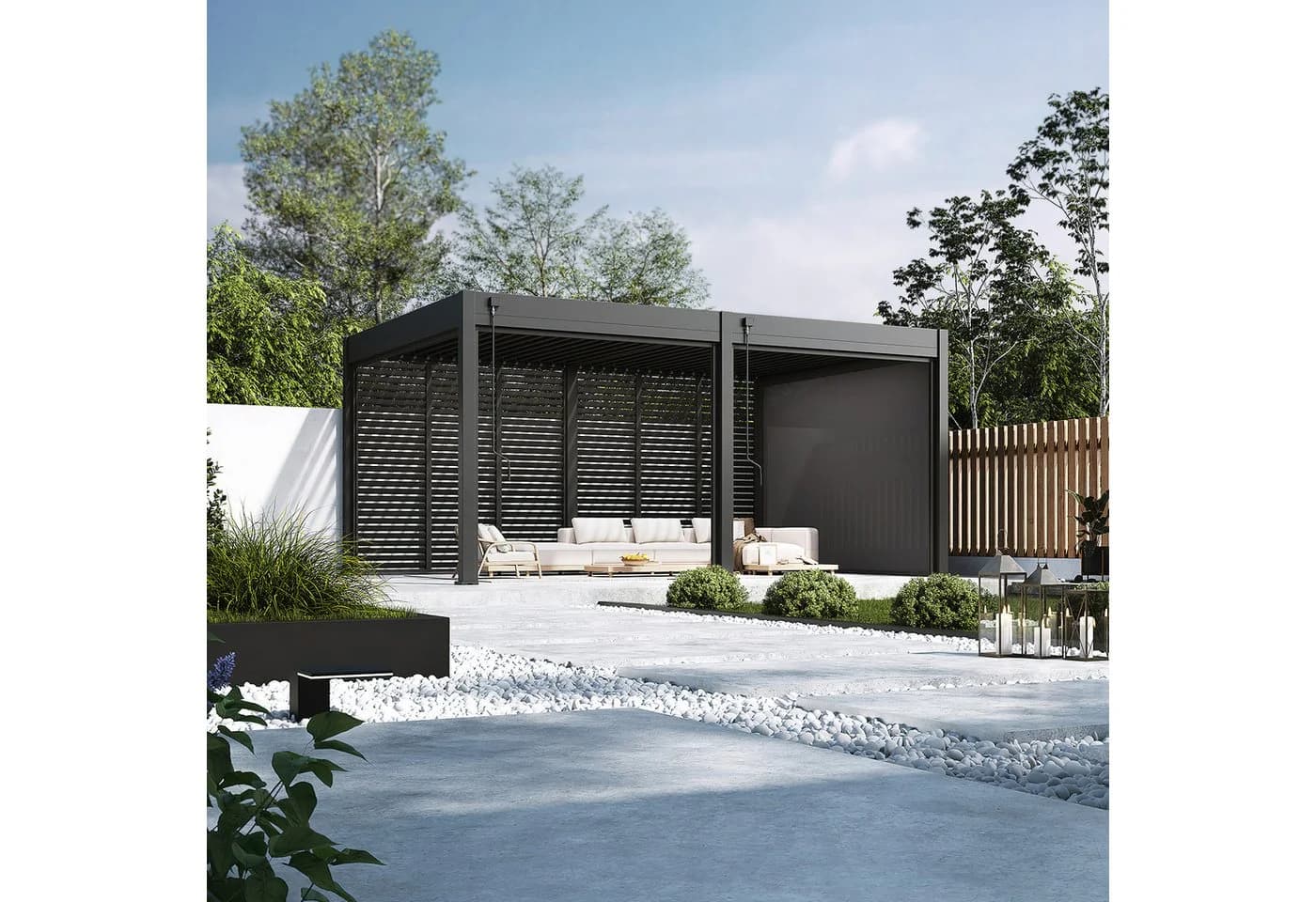 Weide Pavillonseitenteil Sonnenrollo Anthrazitgrau Für Weide Deluxe Pergola - Bild 3