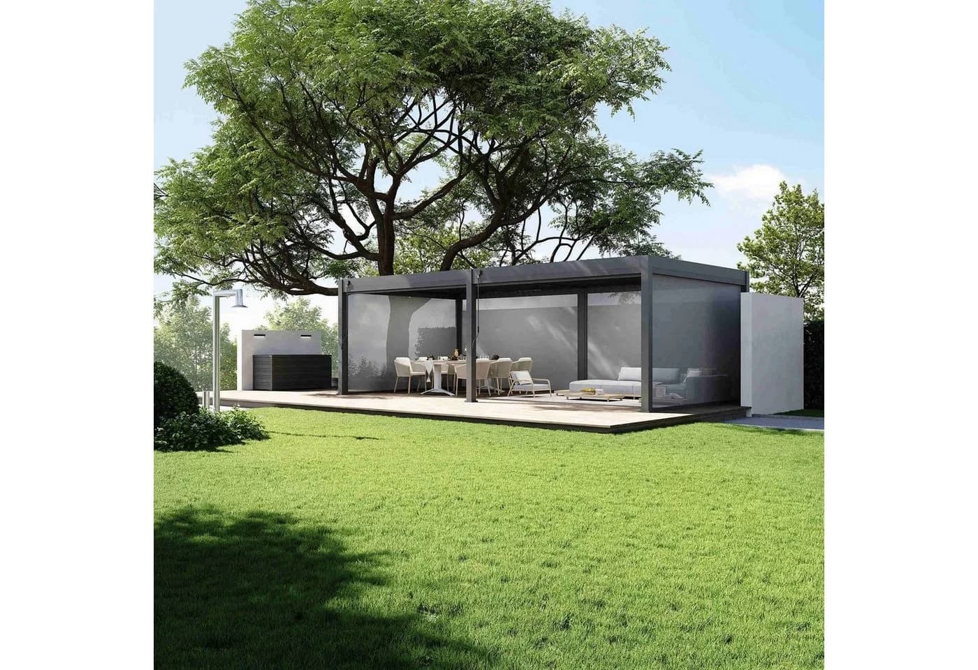 Weide Pavillonseitenteil Sonnenrollo Anthrazitgrau Für Weide Deluxe Pergola - Bild 5