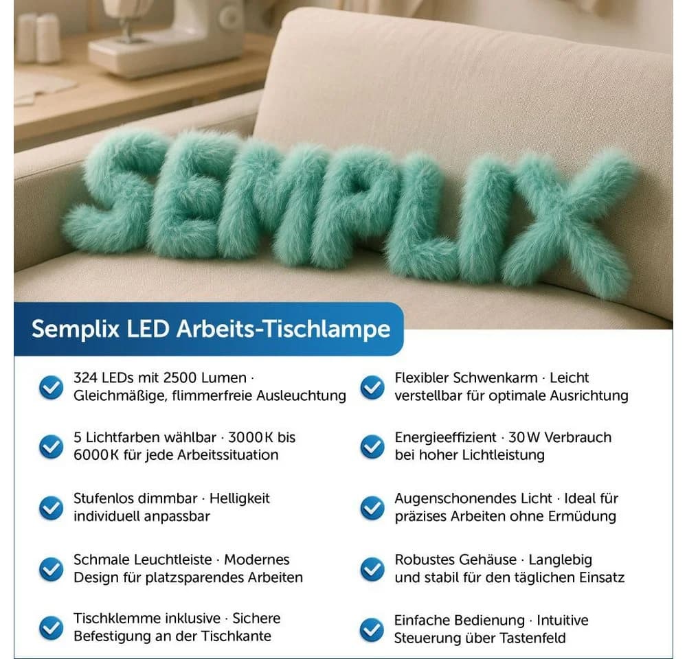 Semplix LED Arbeits-Tischlampe Weiß 324 LED Tischklemme