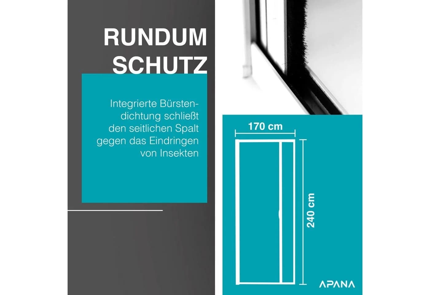 APANA Insektenschutz-Rollo Tür Schwarz/Braun Selbstbausatz - Bild 3