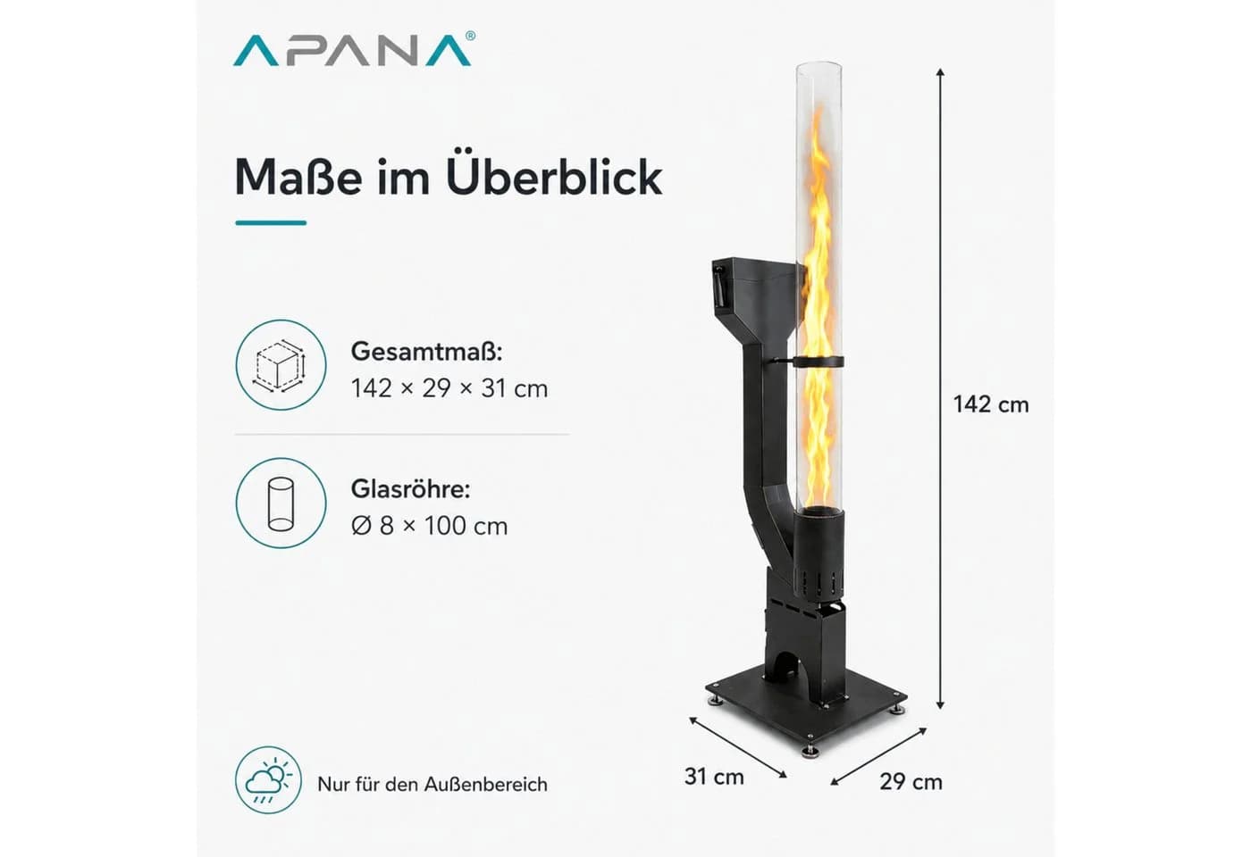 APANA Pelletfackel FLAME Heizstrahler Schwarz mit Glasröhre - Bild 5