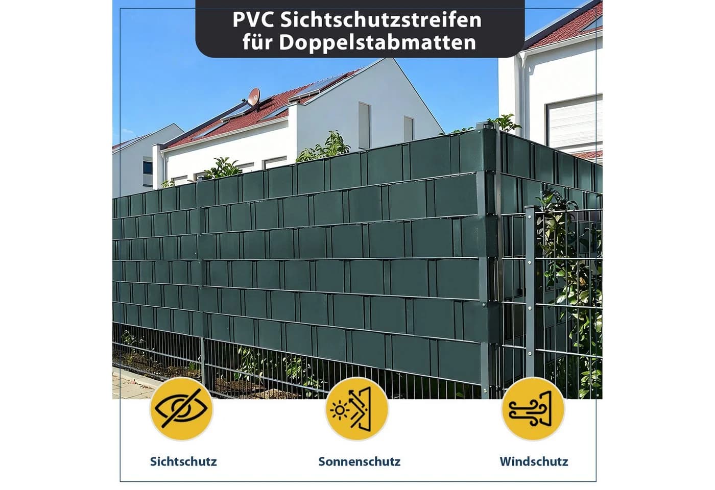 Sekey PVC Sichtschutzstreifen blickdicht für Doppelstabmatten Zaun Grün