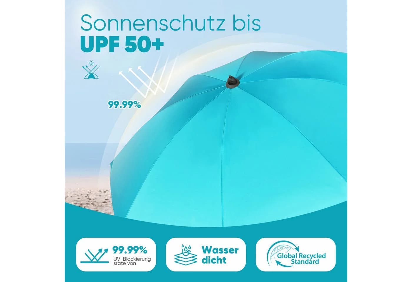 Sekey Sonnenschirm rund 1,80m Blau UV Schutz 50+ - Bild 4