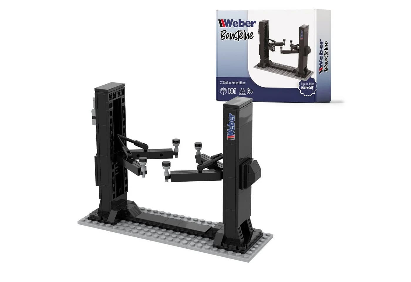 Weber GmbH Bausteine 2 Säulen Hebebühne Werkstatt Garage ab 6 Spielbausteine, (Packung, 191 St), Werkstattspaß für Kinder & Auto-Fans, perfektes Weihnachtsgeschenk - Bild 2