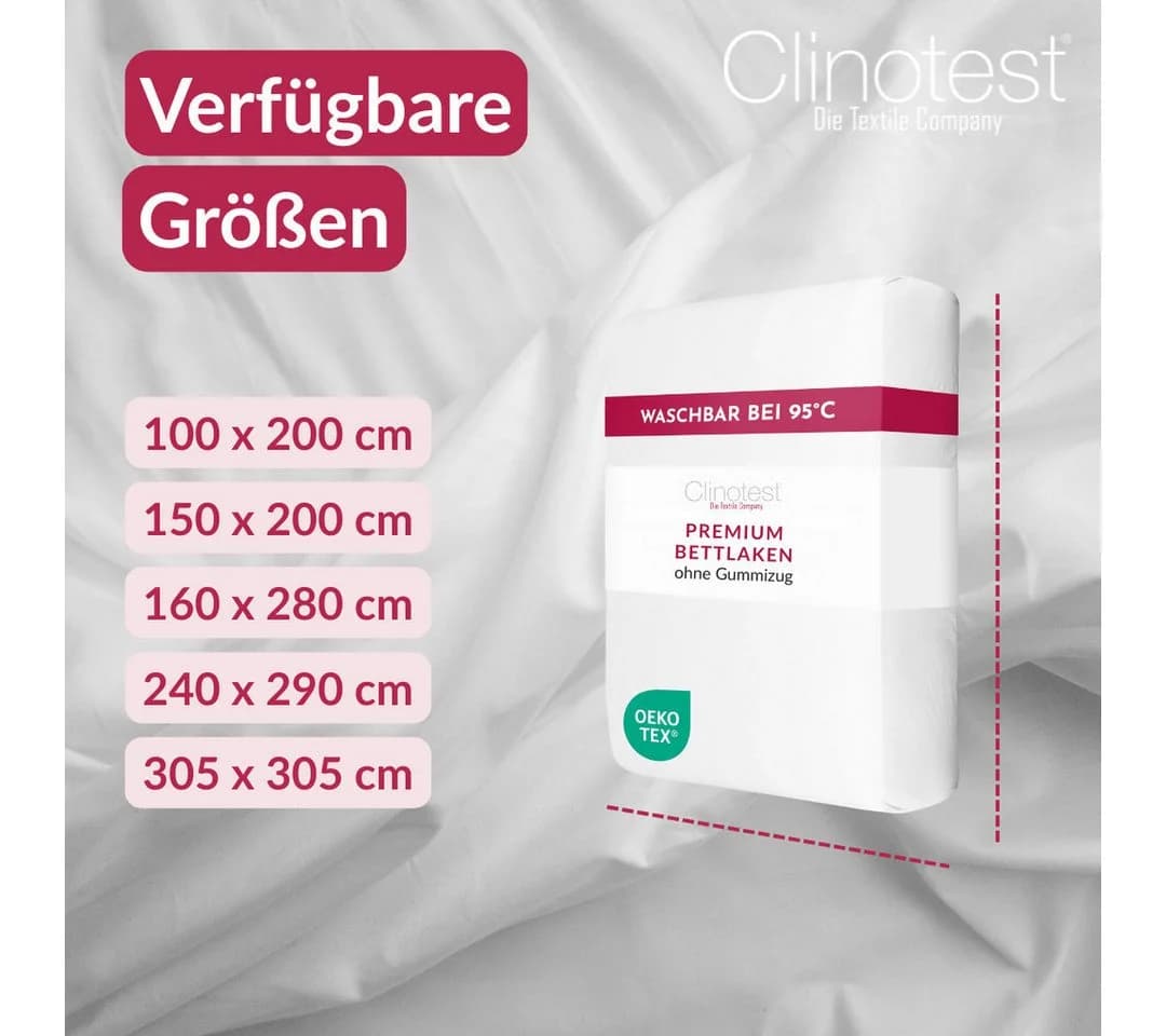 Clinotest Bettlaken ohne Gummizug 100% Baumwolle Weiß Kochfest - Bild 1