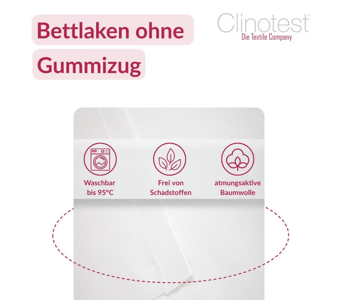 Clinotest Bettlaken ohne Gummizug 100% Baumwolle Weiß Kochfest - Bild 4