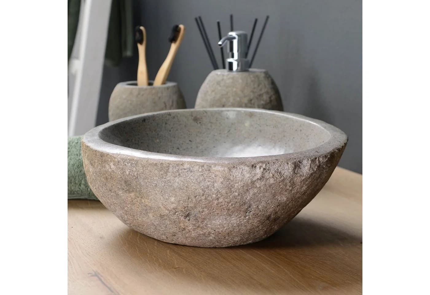 wohnfreuden Aufsatzwaschbecken Naturstein Grau 30 cm - Bild 2