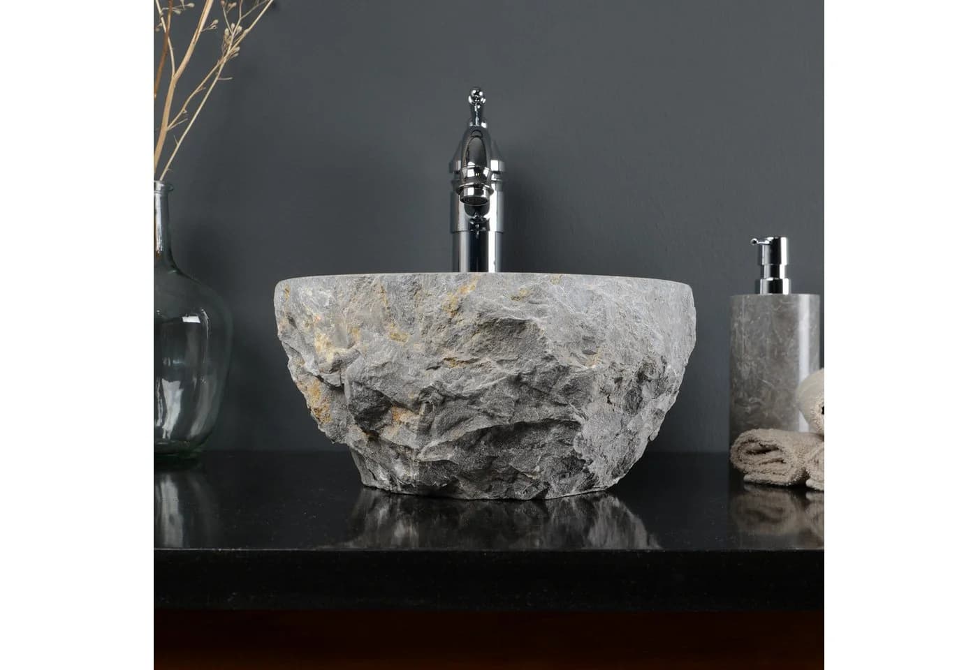 wohnfreuden Aufsatzwaschbecken Erosi Marmor 30 cm grau - Bild 4