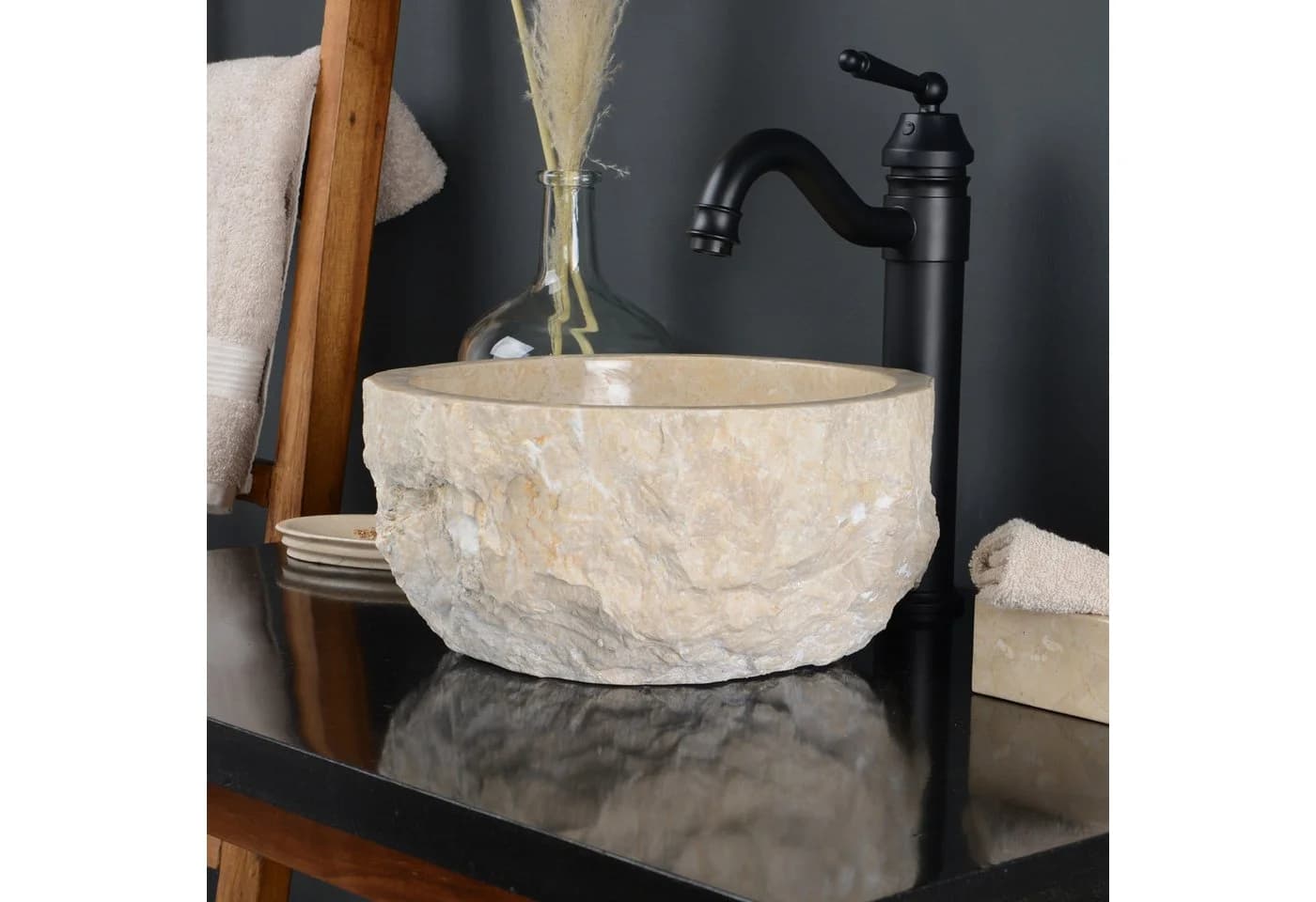 wohnfreuden Aufsatzwaschbecken Erosi Marmor 30 cm Creme - Bild 2