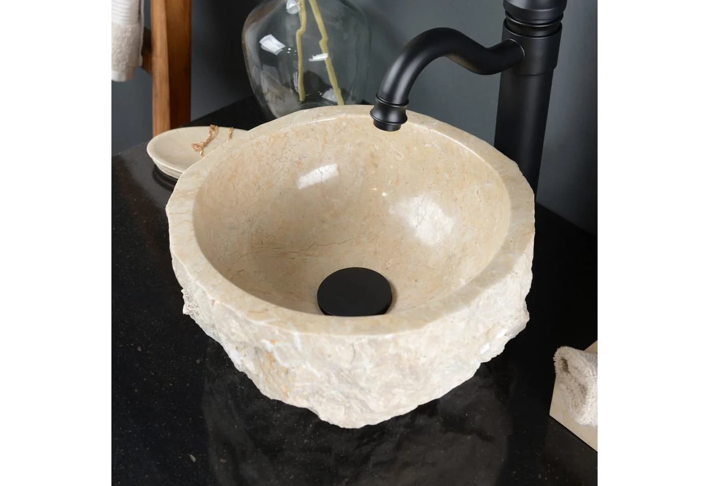 wohnfreuden Aufsatzwaschbecken Erosi Marmor 30 cm Creme - Bild 3