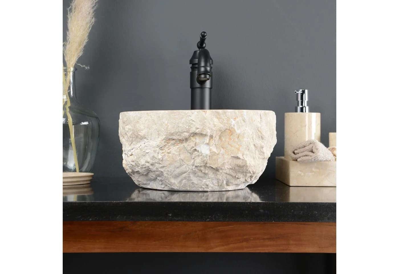 wohnfreuden Aufsatzwaschbecken Erosi Marmor 30 cm Creme - Bild 4