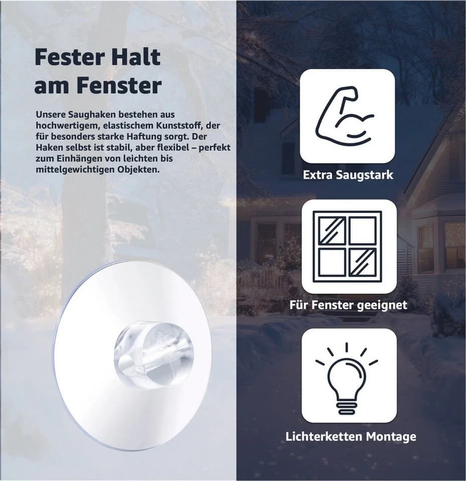 Weihnachtswunder® Klebehaken 20x Saugnäpfe Transparent für Lichterketten - Bild 3