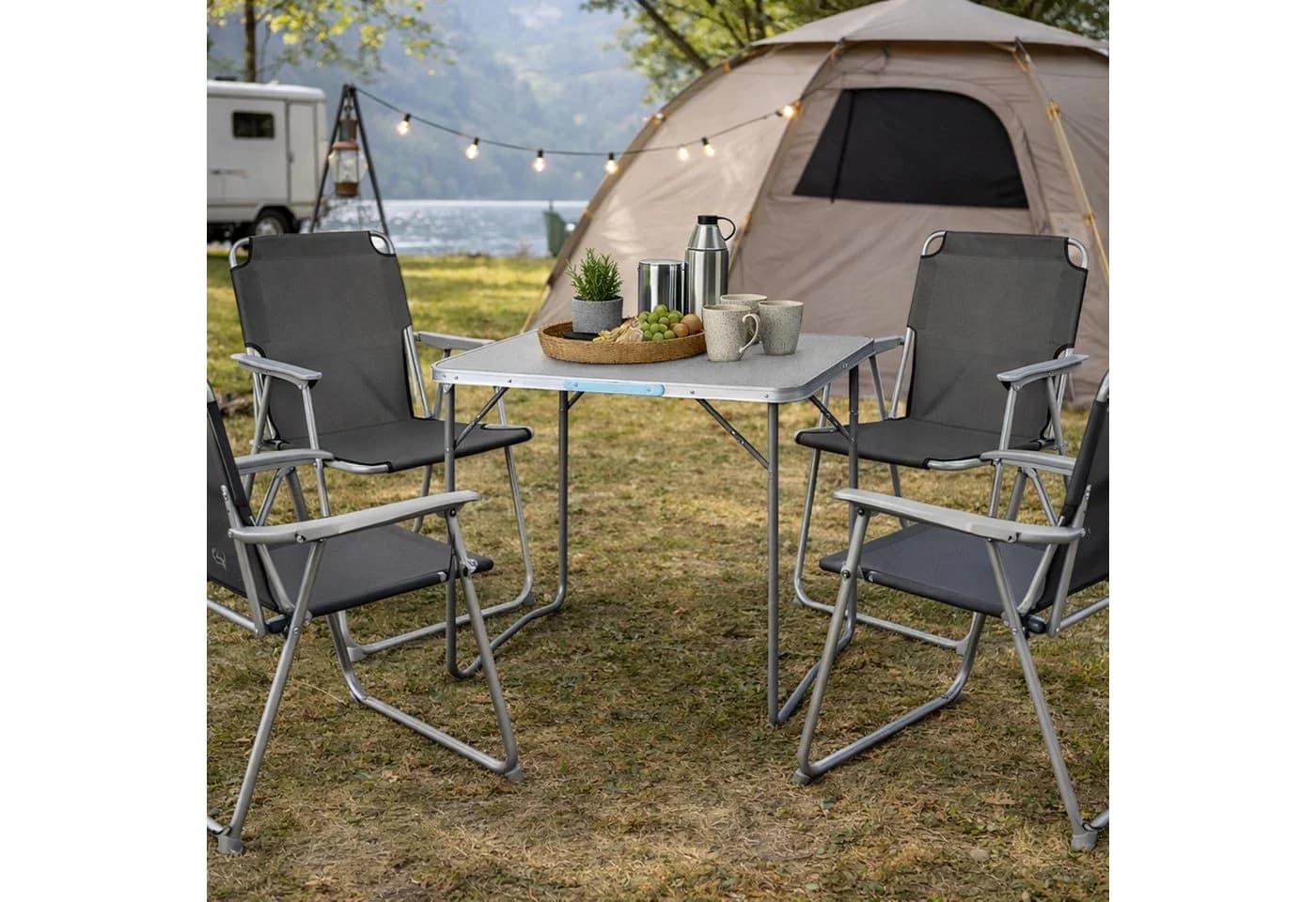 Mojawo 5-teiliges Campingmöbel-Set mit klappbaren Stühlen Anthrazit/Weiß