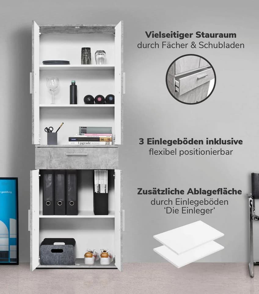 mokebo Schrank-Set Grau 2er-Set Mehrzweckschrank Schubladenschrank - Bild 3