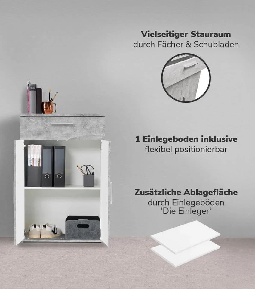 mokebo Schrank-Set Grau 2er-Set Mehrzweckschrank Schubladenschrank - Bild 4