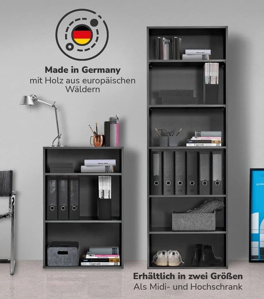 mokebo Bücherregal Der Bücherwurm Anthrazit Schwarz Holzregal - Bild 4
