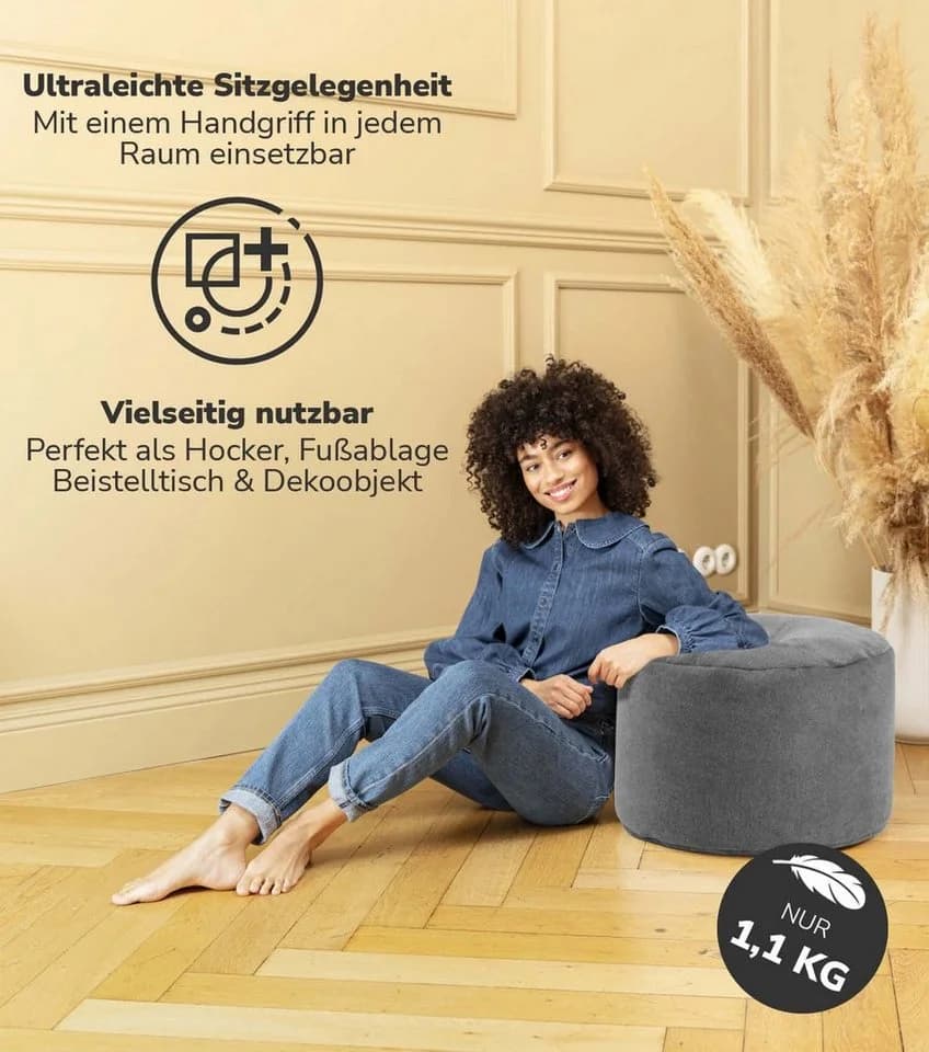Grauer Webstoff-Pouf: Gemütlicher Sitzhocker & Fußstütze