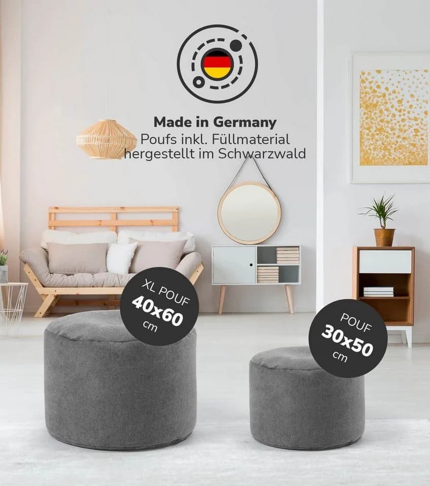Grauer Webstoff-Pouf: Gemütlicher Sitzhocker & Fußstütze - Bild 3